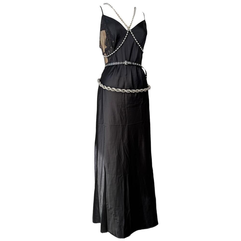 Vintage Y2K Victoria’s Secret black lace mesh maxi slip dress size L